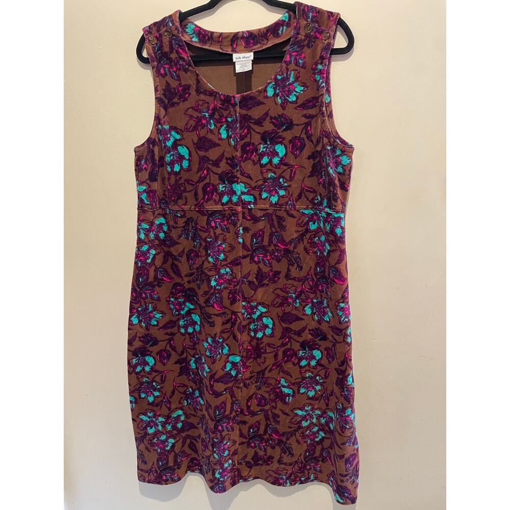 Vicki Wayne brown floral print corduroy sleeveless fairy grunge Y2K dress  PL